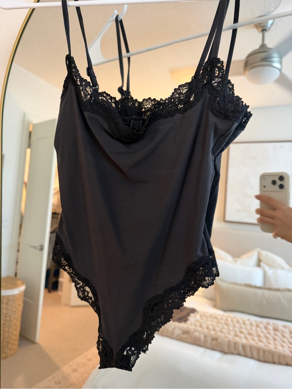SKIMS Black Lace-Trim Bodysuit